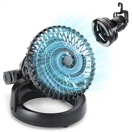 Front. Odoland - 2 in 1 Camping Ceiling Fan with 18 LED Light - Black.