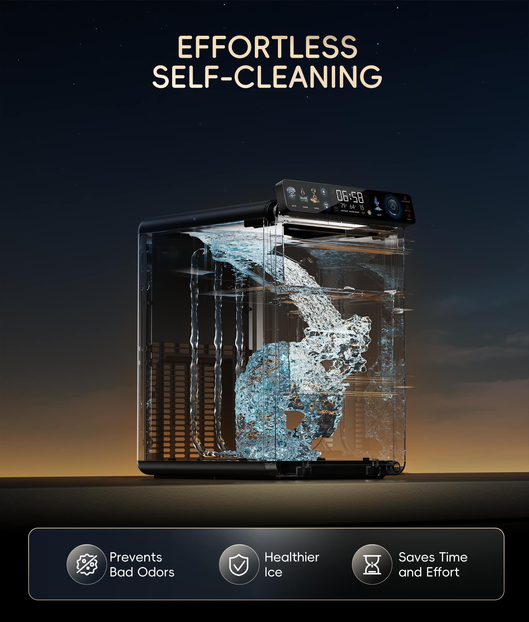 EFFORTLESS SELF-CLEANING
Prevents Bad Odors
Healthier Ice
Saves Time and Effort