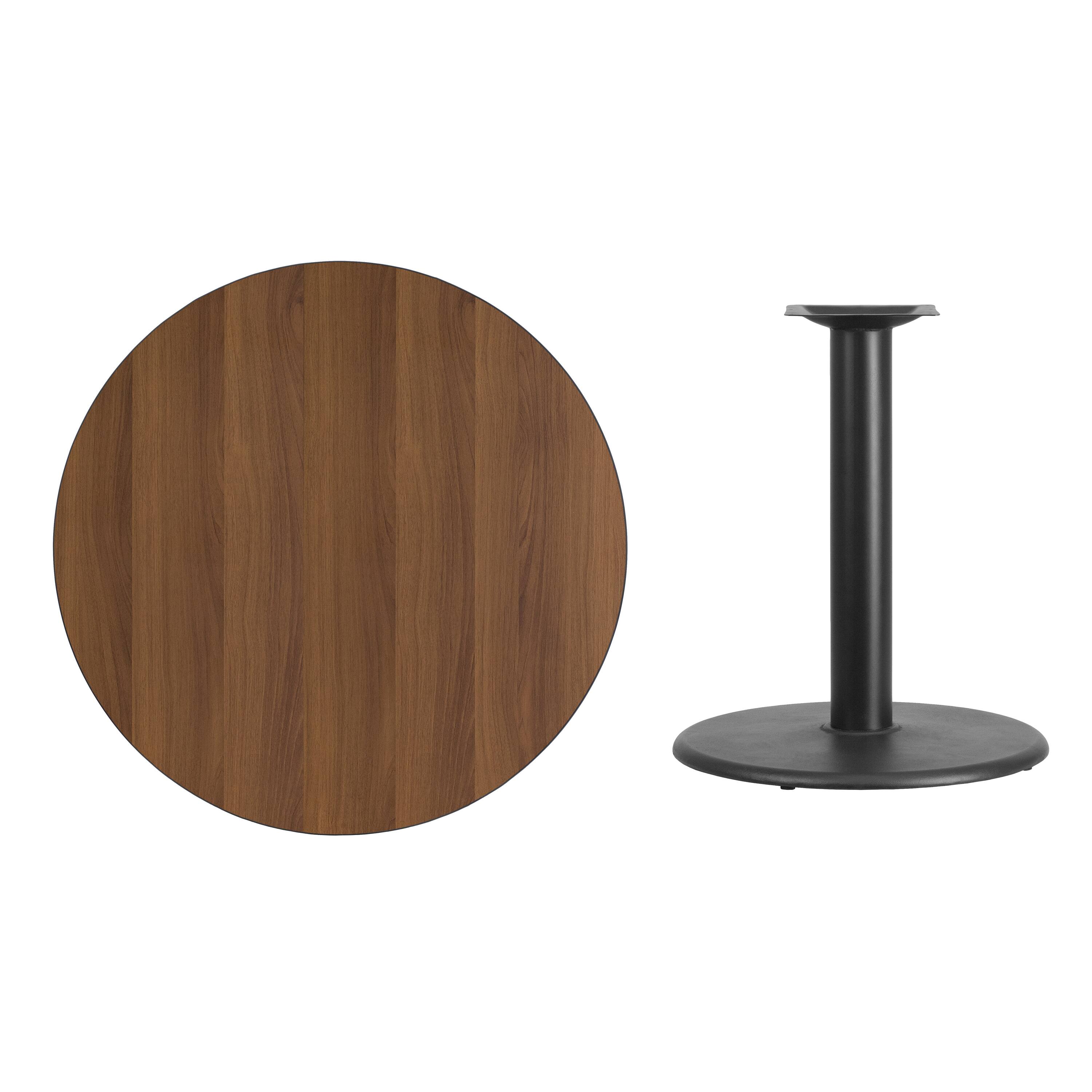 Alt View 2. Emma + Oliver - 36" Round Laminate Table Top with 24" Round Table Height Base - Walnut.