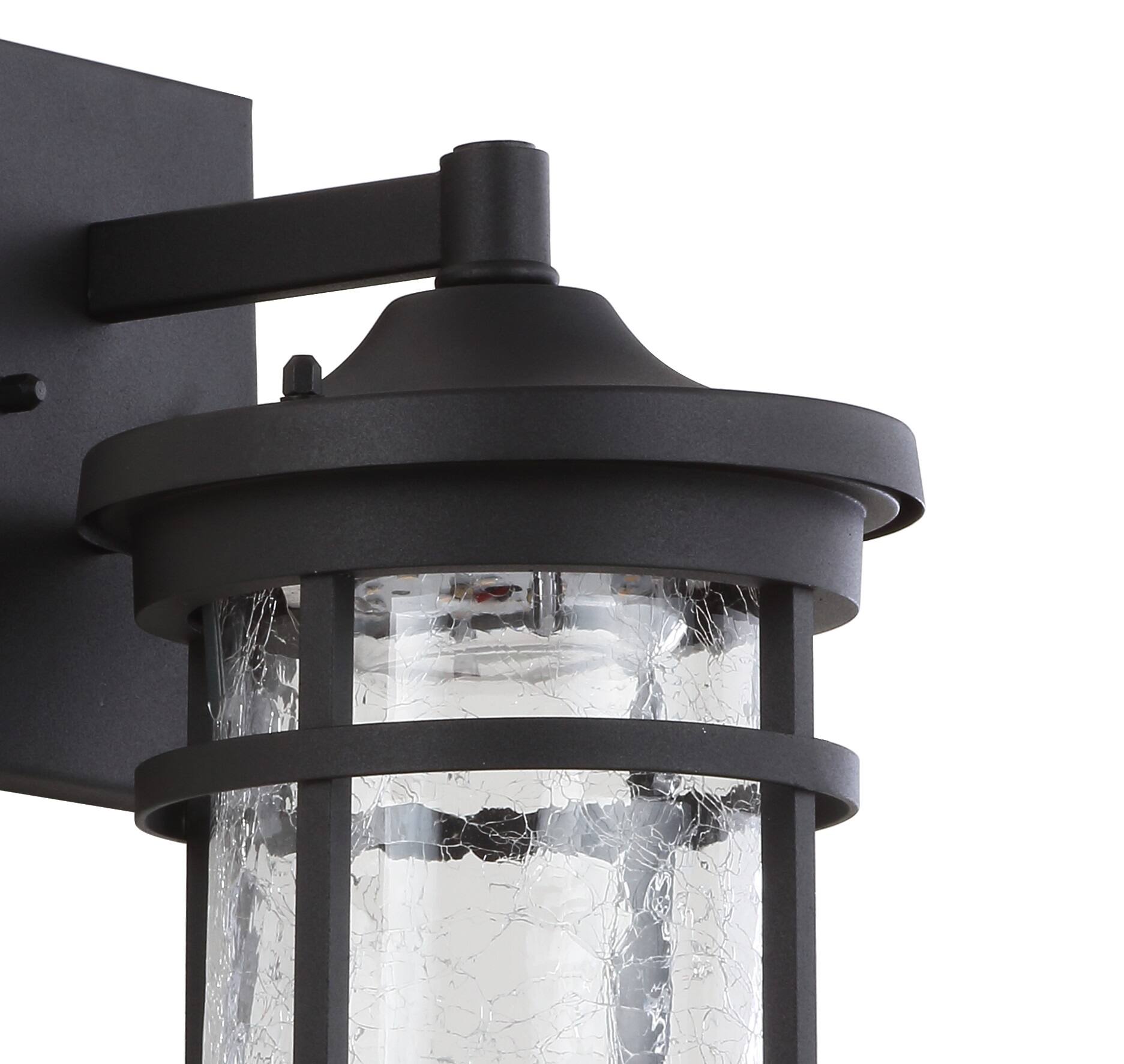 Alt View 2. Jonathan Y - Campo 7.75" Outdoor Wall Lantern Crackled Glass/Metal Integrated LED Wall Sconce, Black - Black/Clear.