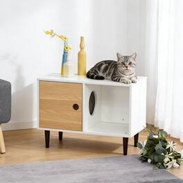 Siljoy - Elevated Cat House, Modern Wooden Condo with Cushion, Magnetic Door & 4 Raised Legs