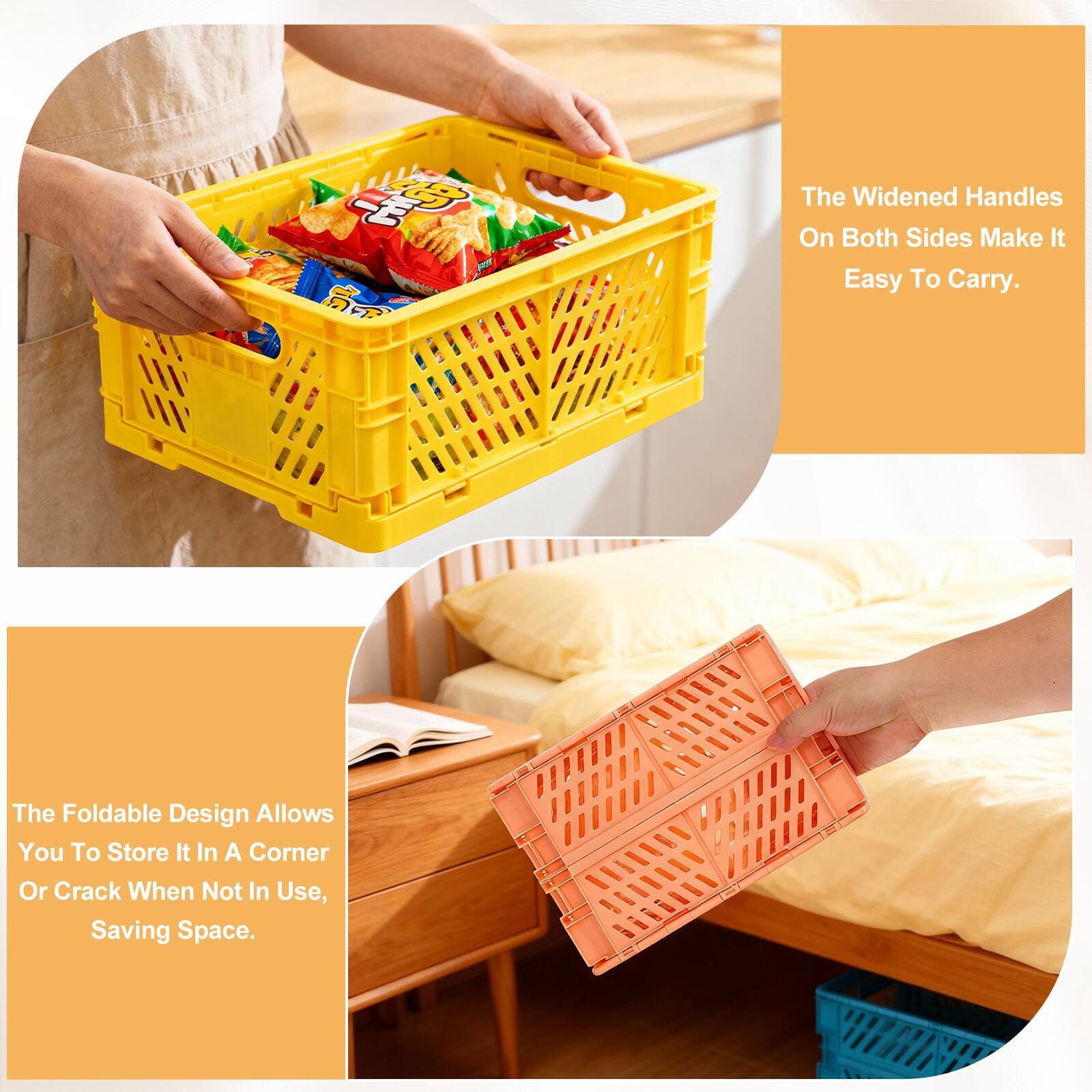 The widened handles on both sides make it easy to carry. The foldable design allows you to store it in a corner or crack when not in use, saving space.