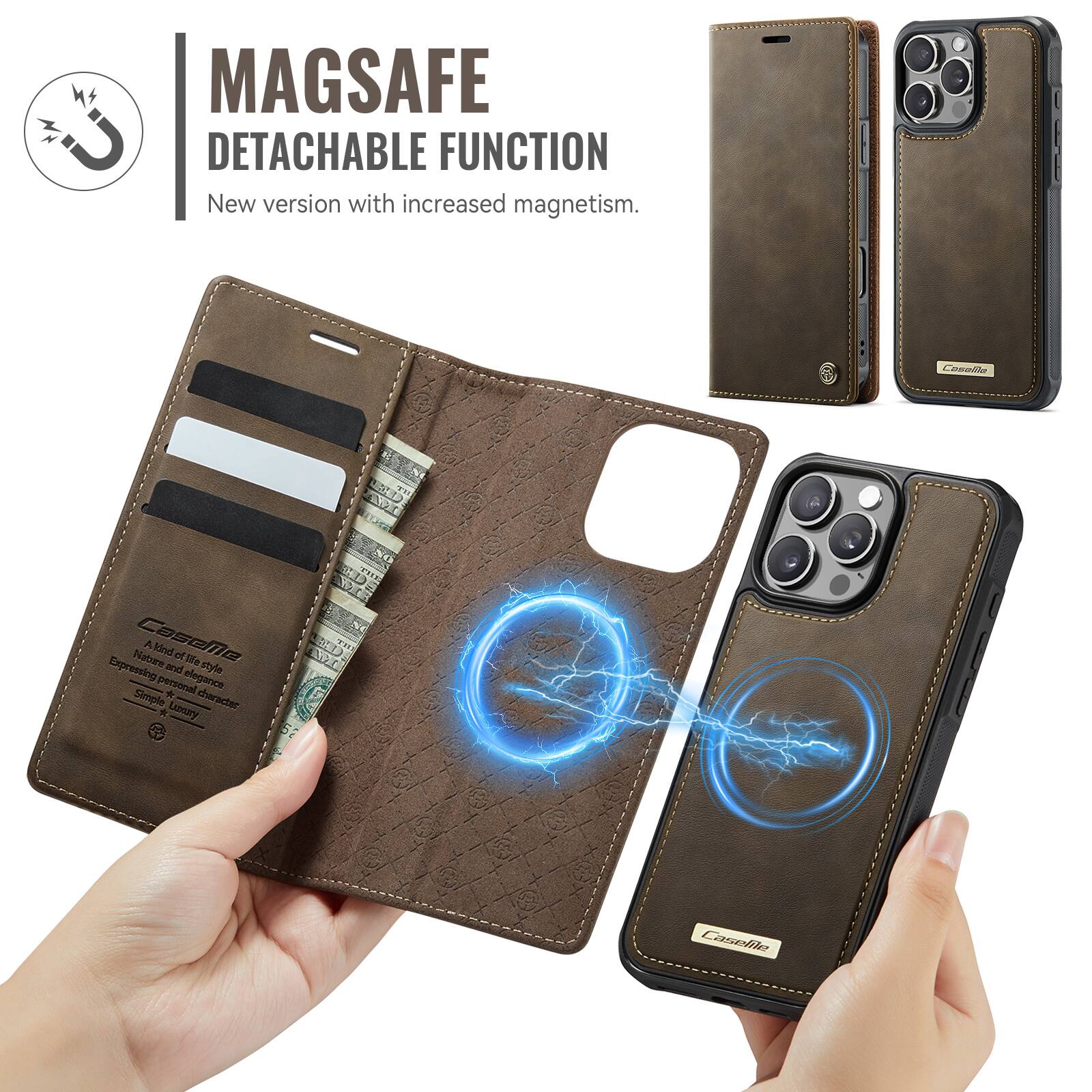 MAGSAFE DETACHABLE FUNCTION  
New version with increased magnetism.  

Caseelle  
A blend of style,  
Natural and elegant  
Expressing personal character  
Simple + Luxury  

Caseelle