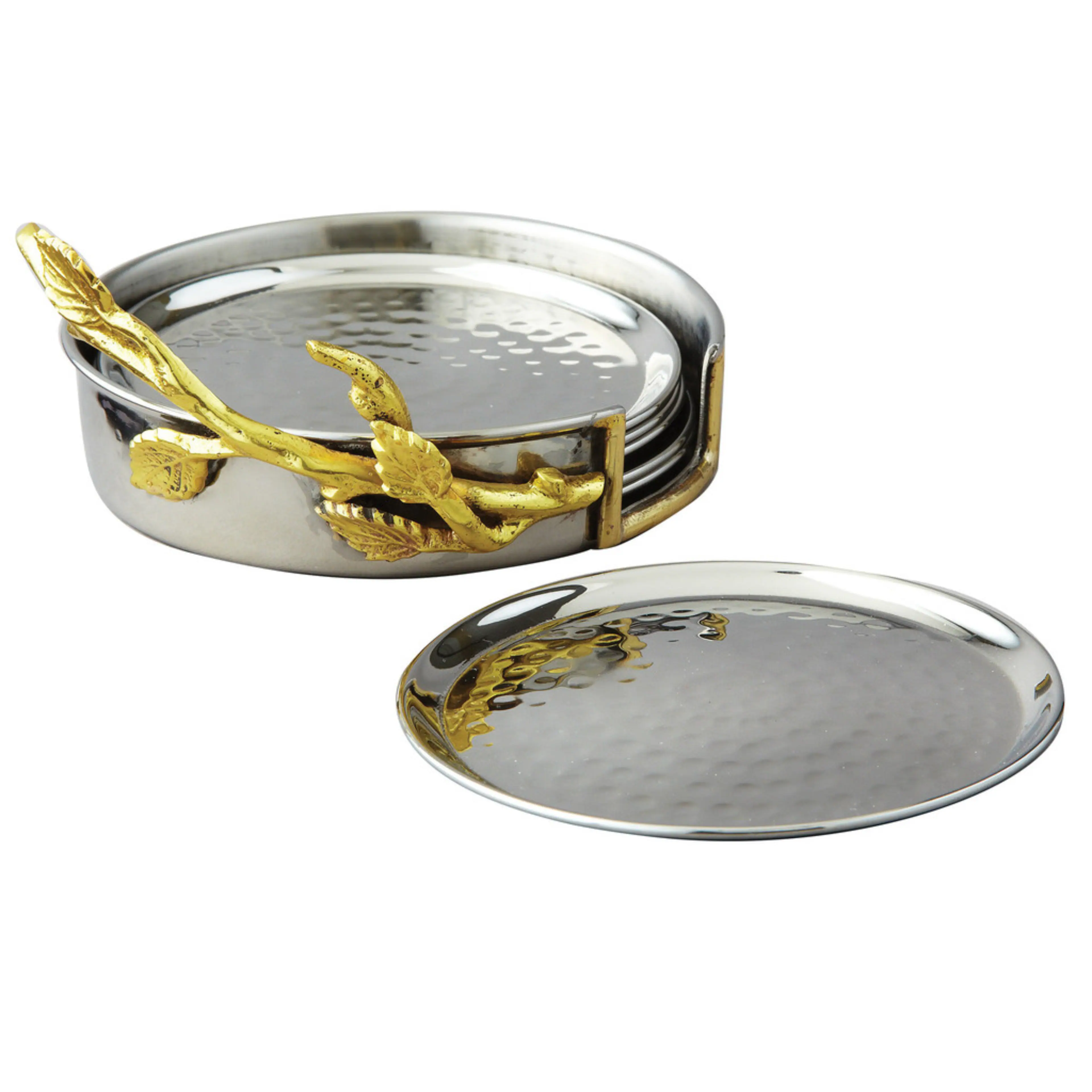 Front. Jiallo - Elegance Hammered 7 Pcs Coaster Set, 4" Diameter - Silver, Multi Color.