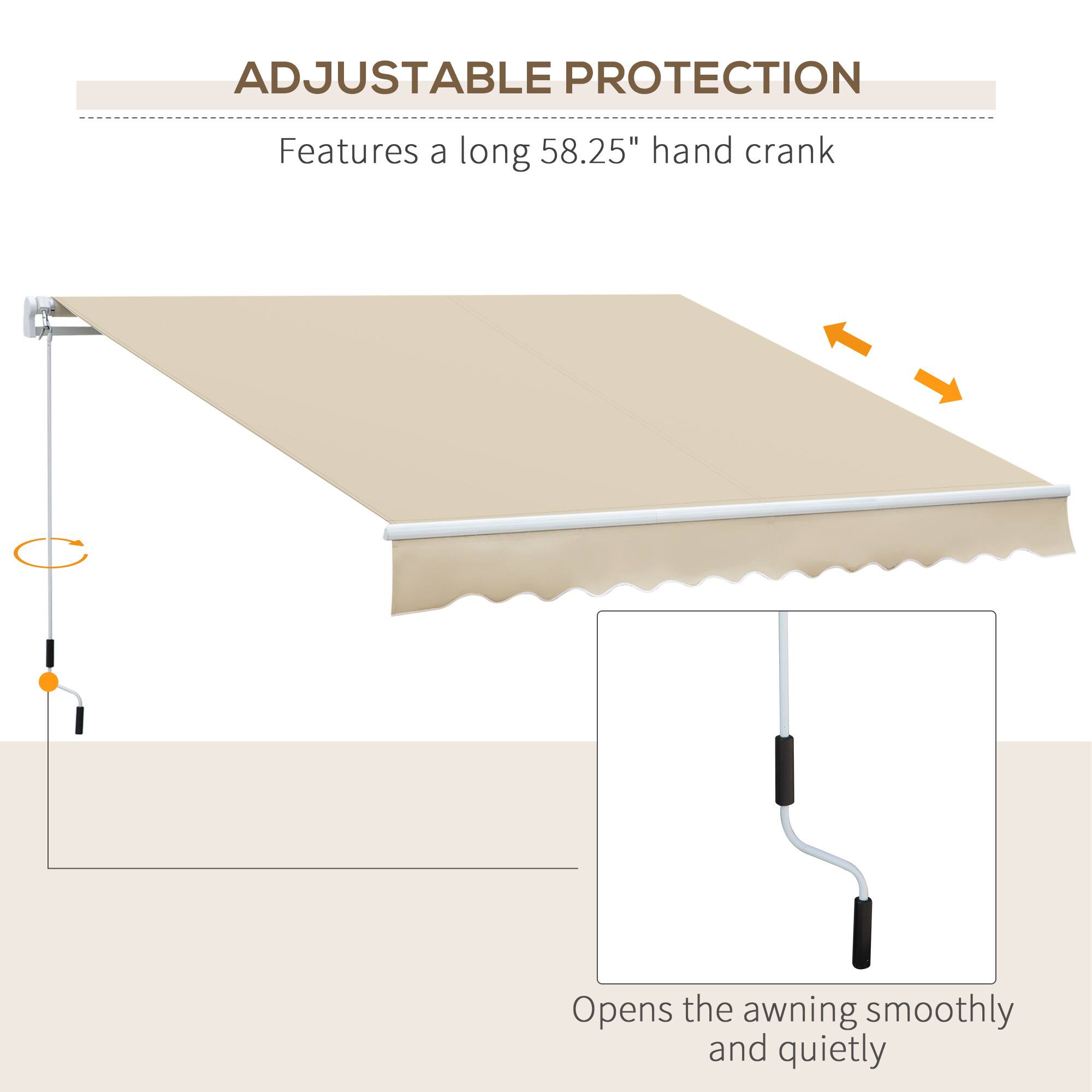 ADJUSTABLE PROTECTION
Features a long 58.25" hand crank
Opens the awning smoothly and quietly