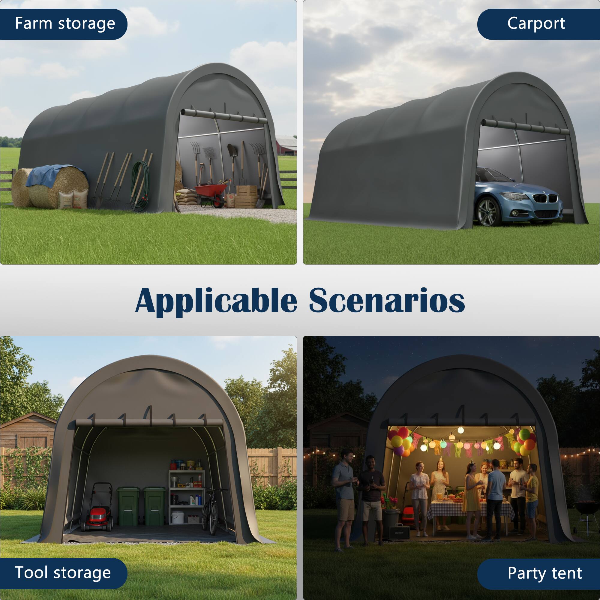 Alt View 1. Mondawe - 10x20 FT Carport, Heavy Duty Portable Garage Canopy with Steel Frame & Vented Roof - Gray.