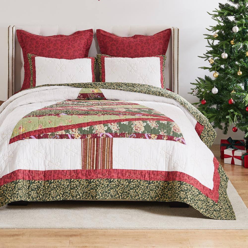 Alt View 2. Greenland Home Fashions - Greenland Home Fashions Christmas Tree Heirloom Patchwork and Applique Snowflake Quilt Set 2-Piece Twin/XL Holiday - Holiday.