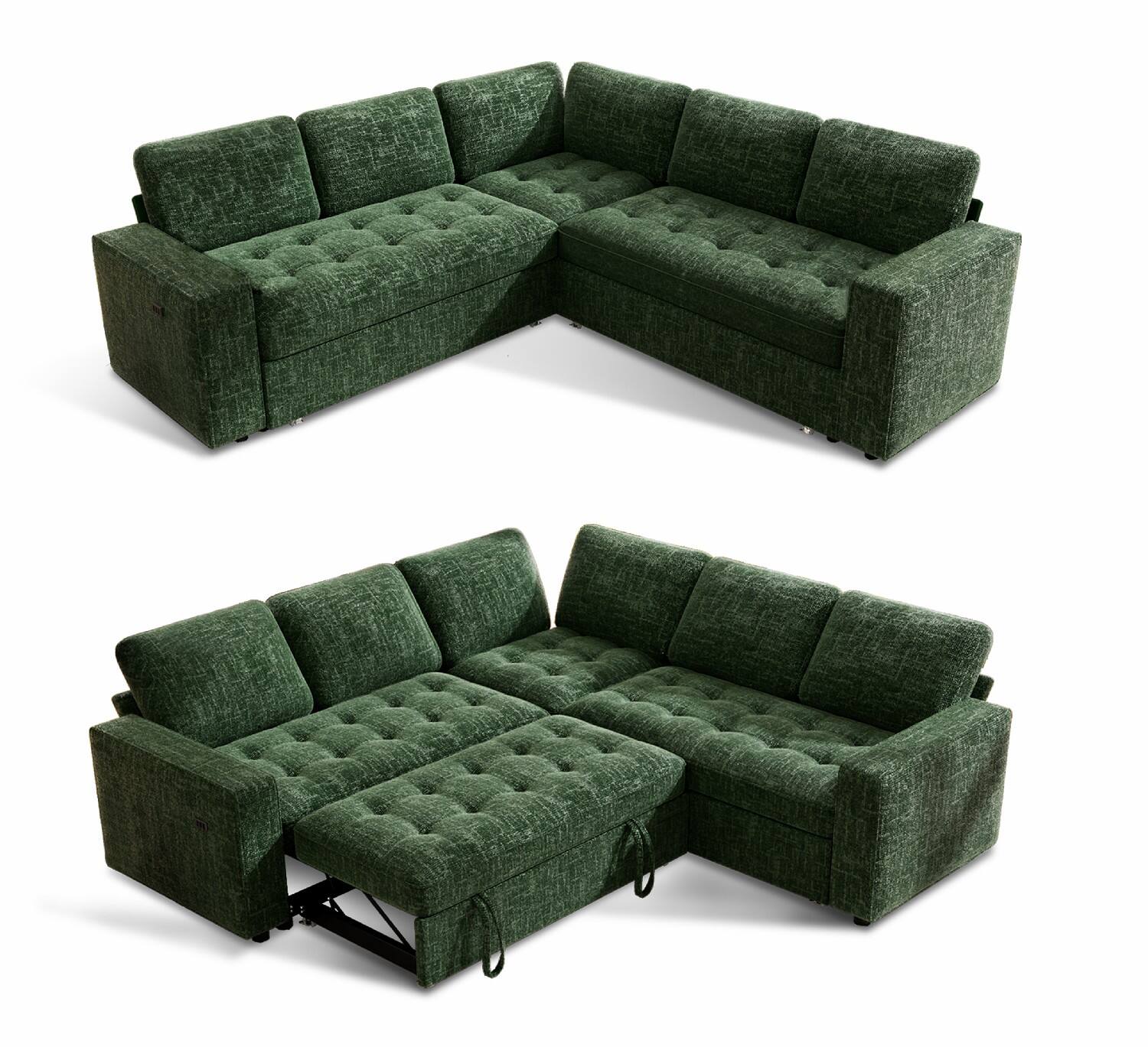 Alt View 1. Vipbear - Vipbear 5 Seat Modular Sectional Sofa with USB Ports, Adjustable Backrest, Storage Seats, Tool-Free Assembly,Green - Green.