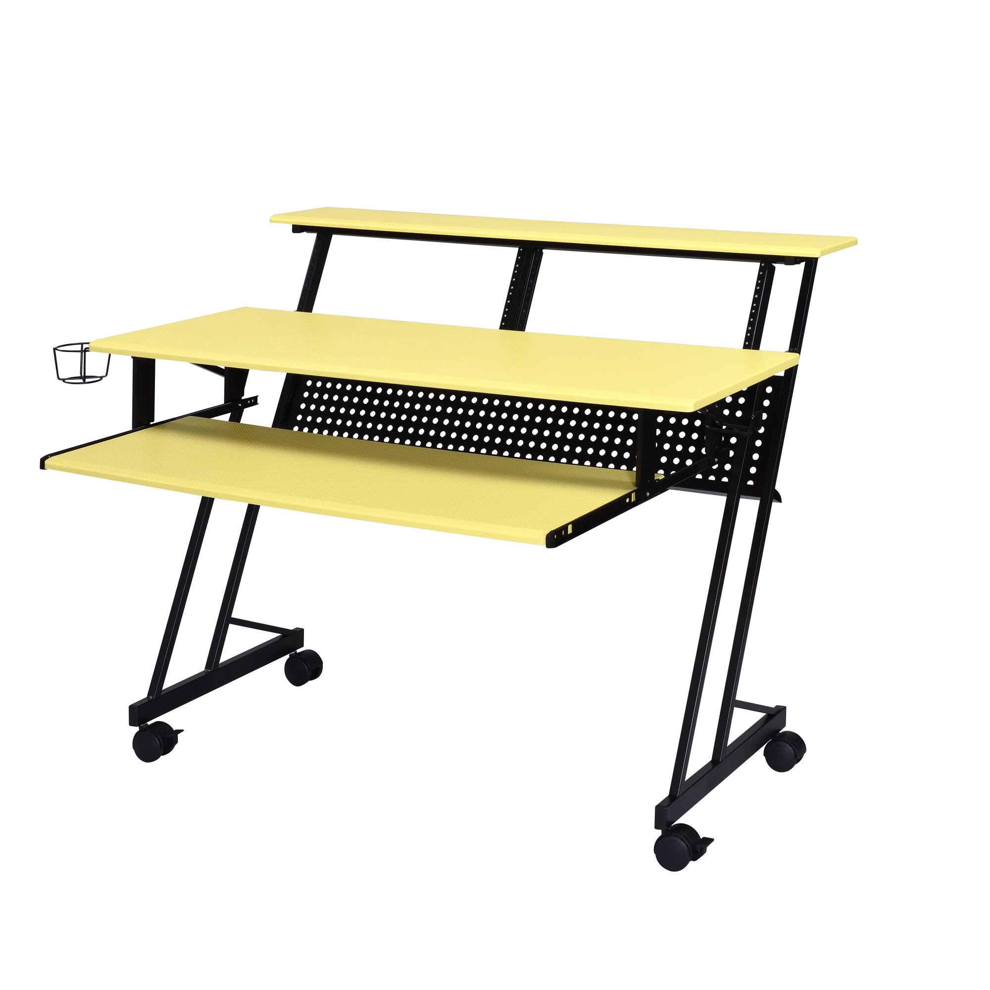 Alt View 6. GOODSILO - Professional Music Recording Studio Desk with Keyboard Shelf and Casters - Black+Yellow.