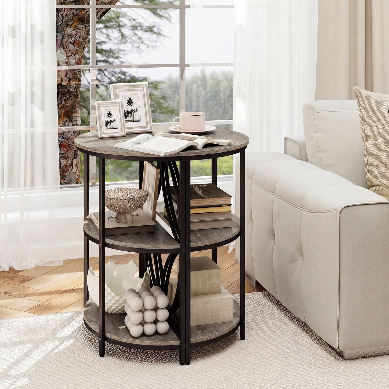 Alt View 1. Gymax - Gymax 3-Tier Half Round End Table w/Study Metal Frame Storage Shelves for Living Room Grey - Grey.