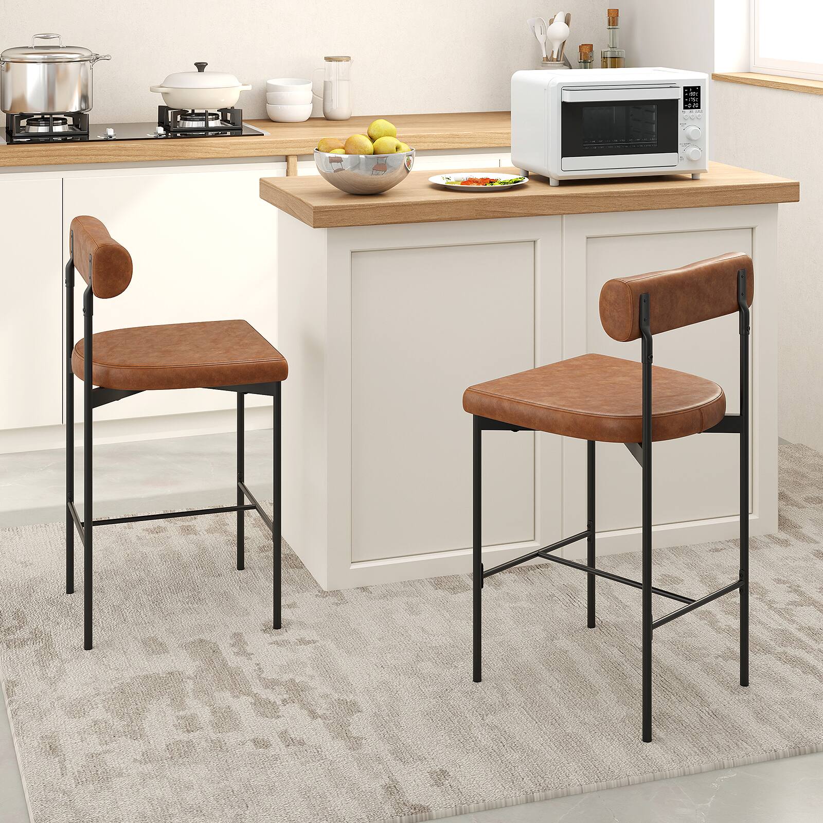 Alt View 7. Ecooso - 20 Inch Counter Stools Set of 2, Upholstered Seat with Backrest and Footrest for Kitchen - Brown.
