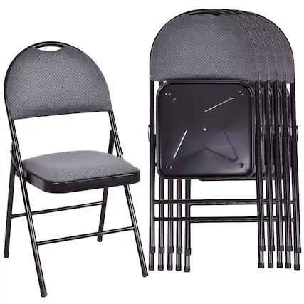 Front. Costway - Costway Set of 6 Folding Chairs Fabric Upholstered Padded Seat Metal Frame Home Office - Gray.