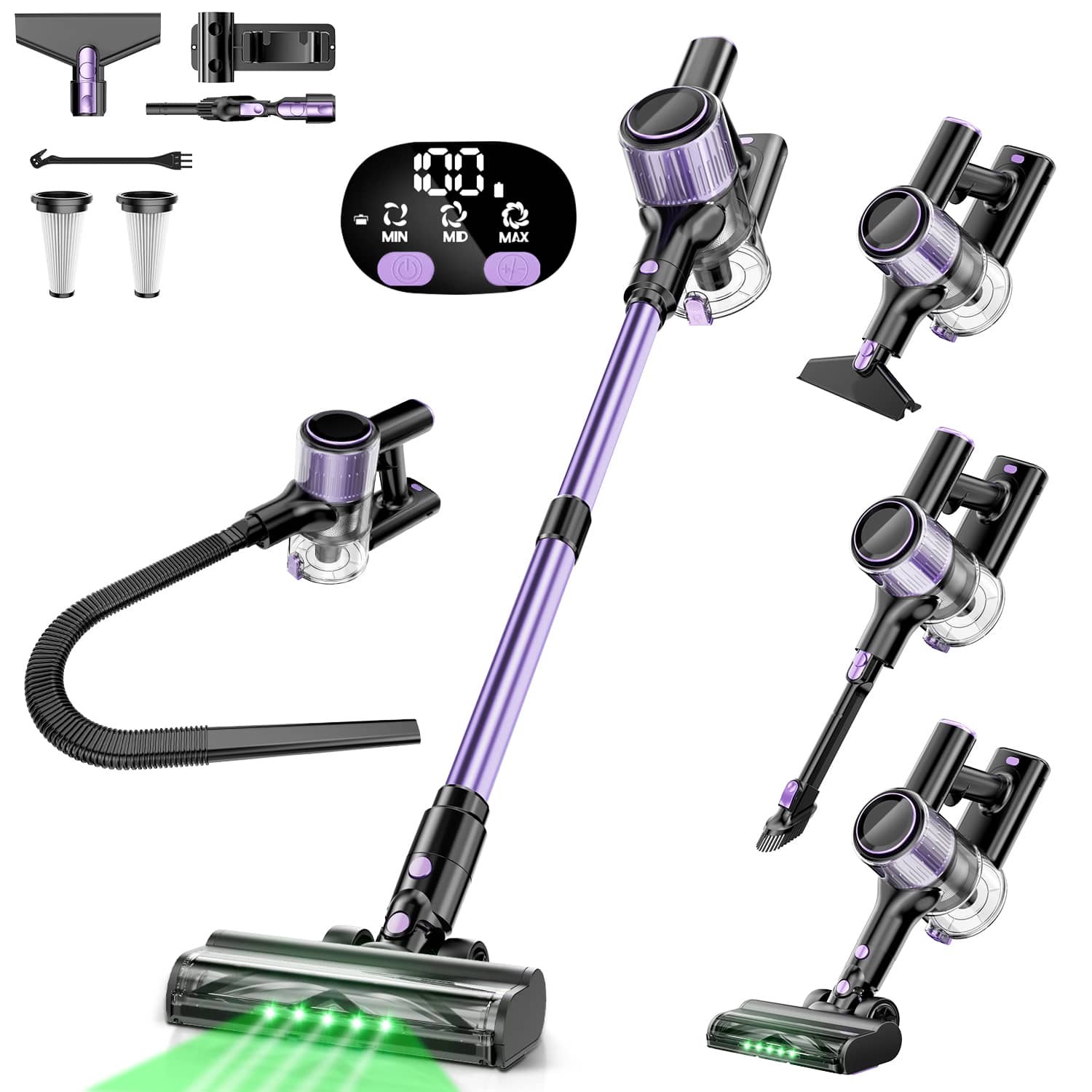 Jeremy Cass - 450W Handheld Vacuums with LED Display, Energy Saving, Low Noise, Lightweight & Effortless - Purple