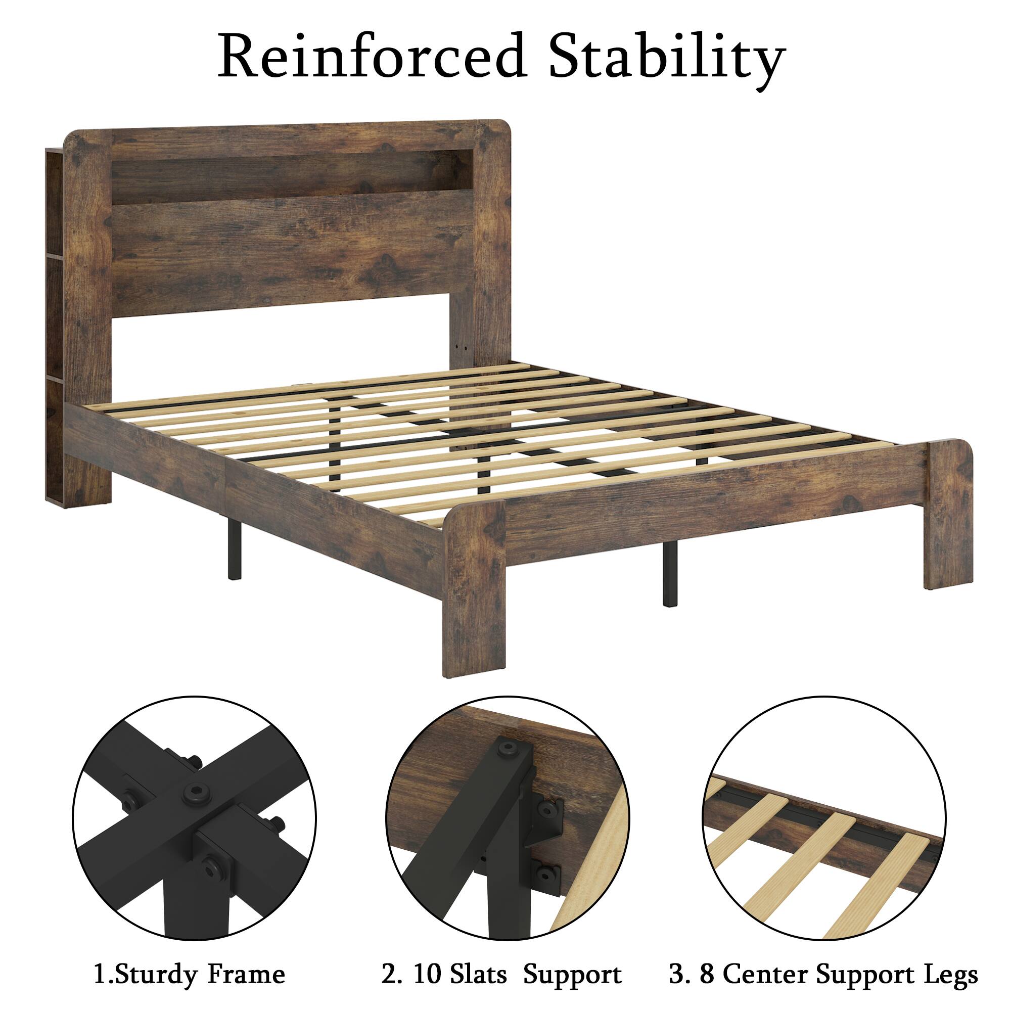 Reinforced Stability

1. Sturdy Frame  
2. 10 Slats Support  
3. 8 Center Support Legs