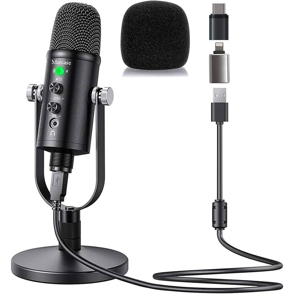 Front. MOSZAR LLC - Plug & Play Microphone – Studio Mic with Mute & Noise Reduction for PC/Phone/PS5.