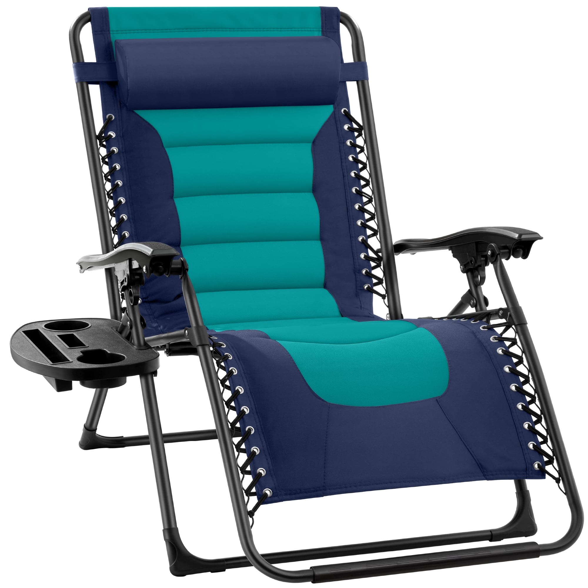 Front. Best Choice Products - Best Choice Products Oversized Padded Zero Gravity Chair, Folding Outdoor Patio Recliner w/ Side Tray - Navy/Teal - Navy/Teal.