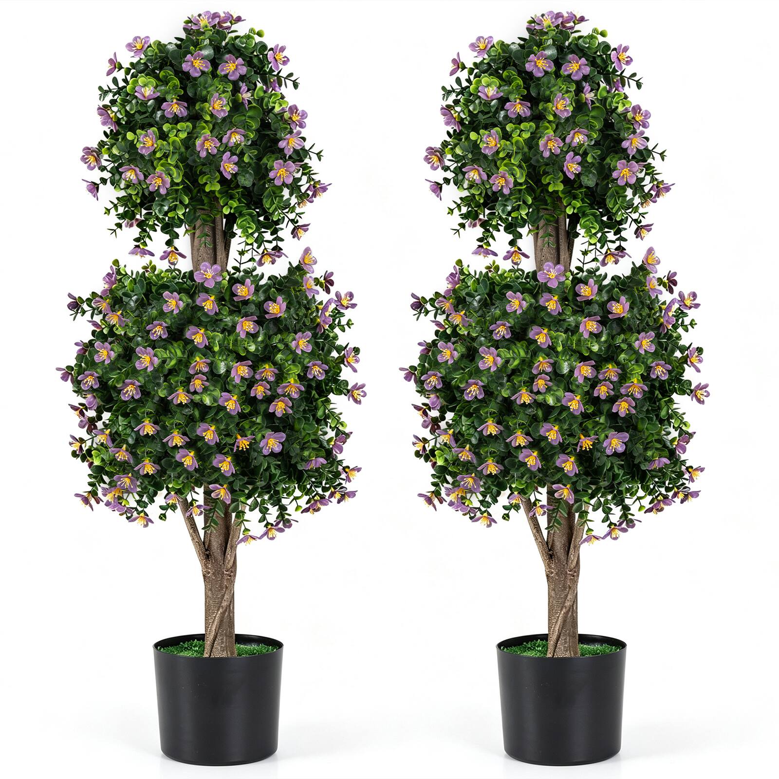 Front. Costway - Costway 2 PCS Artificial Topiary Trees, 3 FT Fake Bushes, Sun-Resistant, 2 Topiary Balls - Purple.