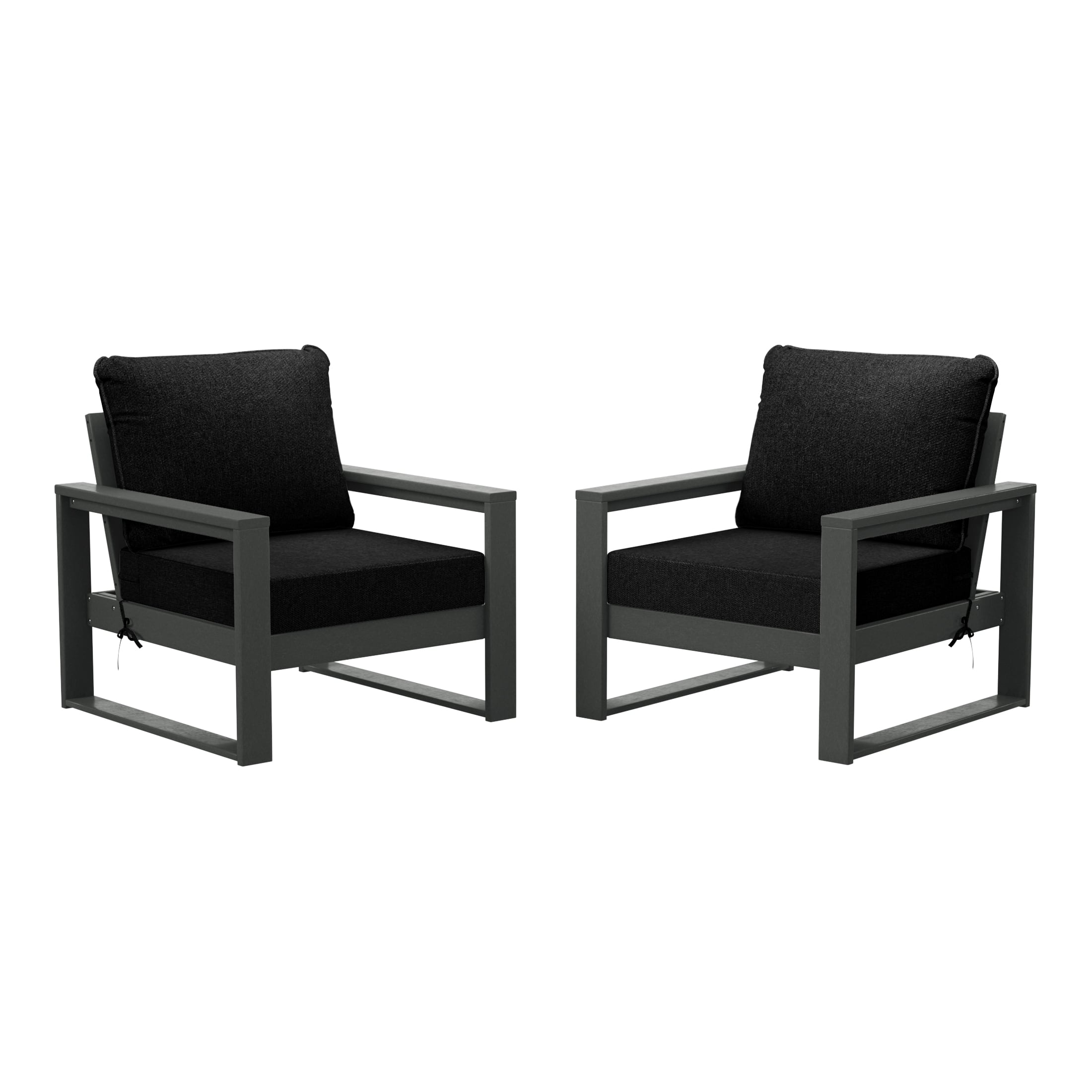 WestinTrends - Montara Outdoor Modern HDPE Patio Club Chair with Waterproof Deep Seat Cushions (Set of 2) - Black