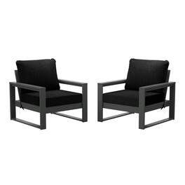 WestinTrends - Montara Outdoor Modern HDPE Patio Club Chair with Waterproof Deep Seat Cushions (Set of 2) - Black