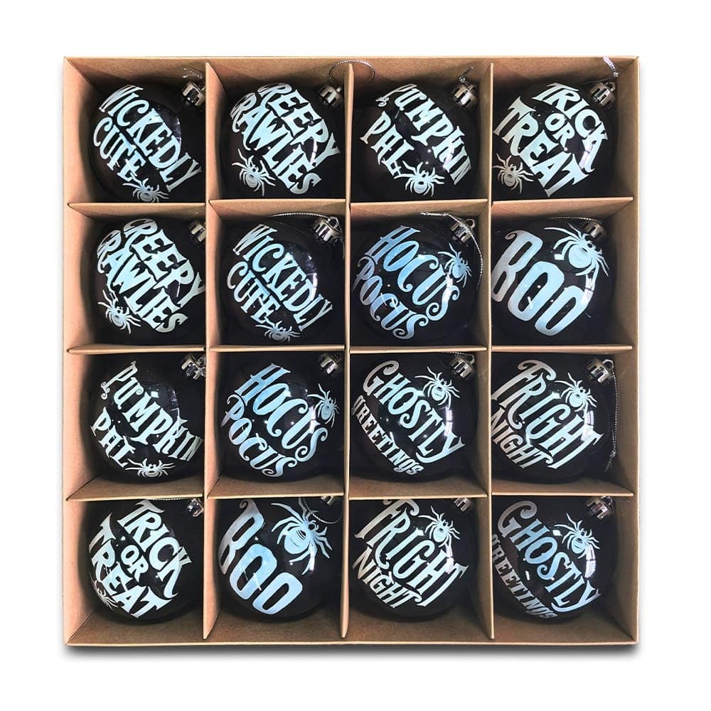 OrnamentallyYou - Ghastly Quotes Ornament Bauble Set of 16 Halloween Tree 3-in Black and White Round Ball Decor - Multi-colored