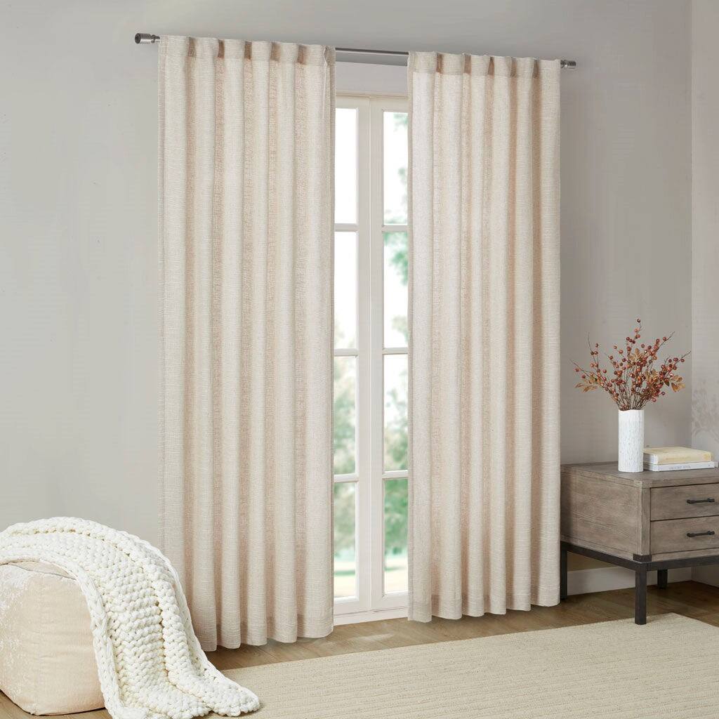 Alt View 1. BreeBe - Faux Linen Rod Pocket and Back Tab Fleece Lined Curtain Panel(Only 1 Pc Panel) - Natural.