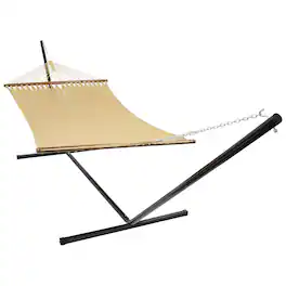 Sunnydaze - 2-Person Polyester Rope Hammock with Steel Stand - Tan