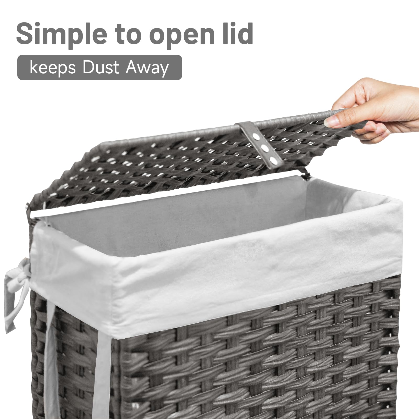 Simple to open lid  
keeps Dust Away