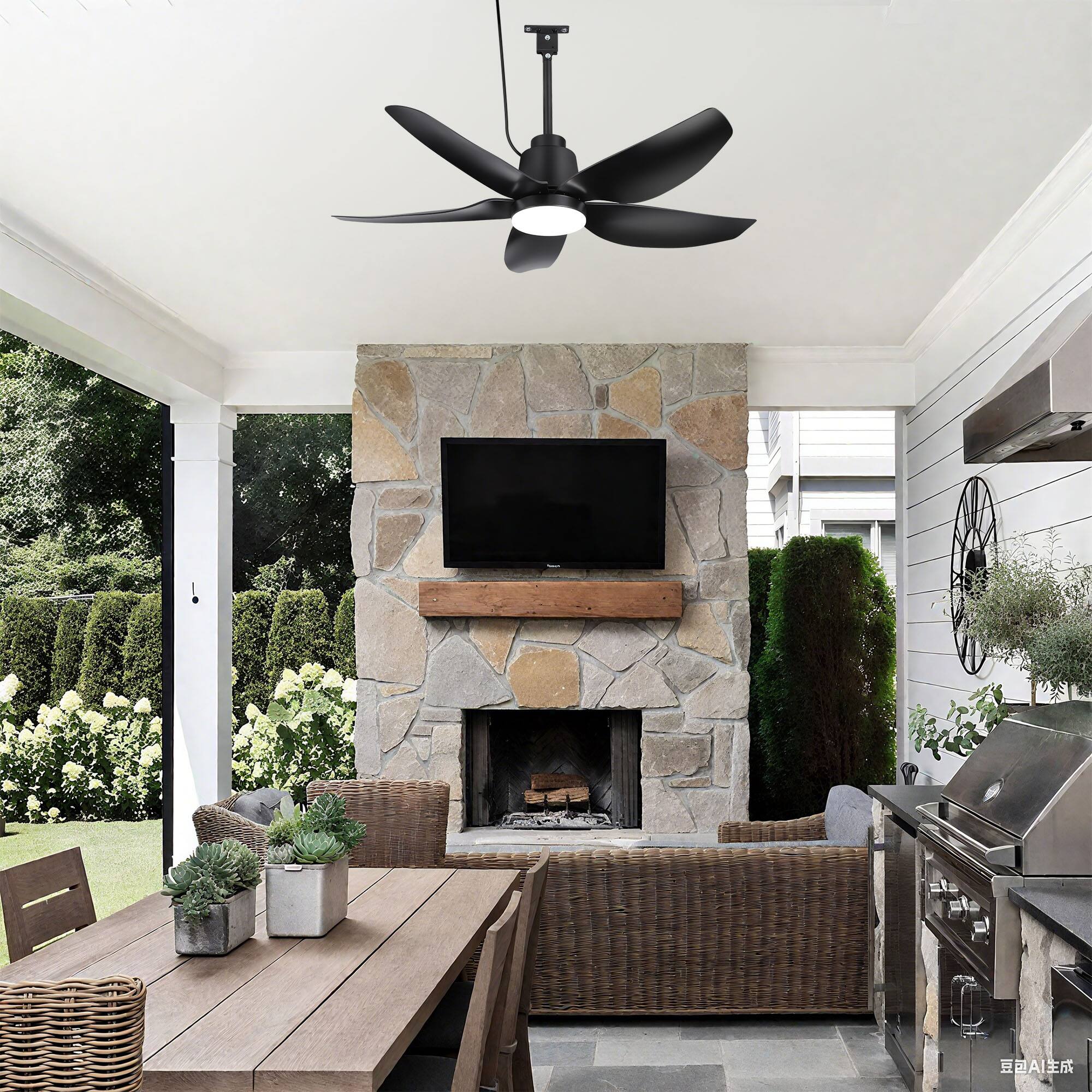 Alt View 1. Breezary - 42-In Outdoor Waterproof LED Ceiling Fan with Light, ABS Blades, Remote Control, DC Motor, 6" & 10" Downrods - matte black.