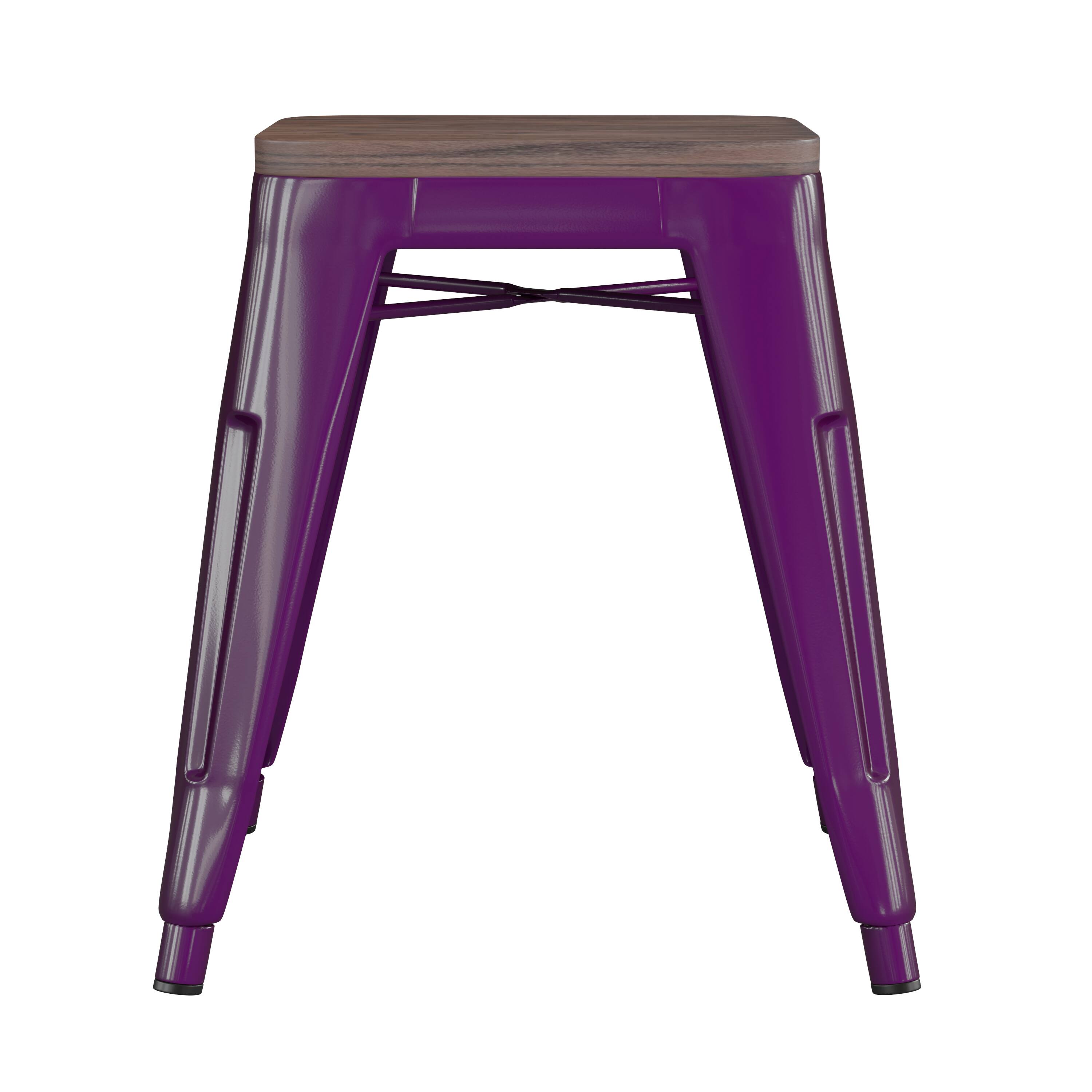 Alt View 7. Emma + Oliver - Set of Four Table Height Backless Stacking Welded Iron Stools with Wooden Seats and Under Seat Bracing for Indoor Use - Purple.