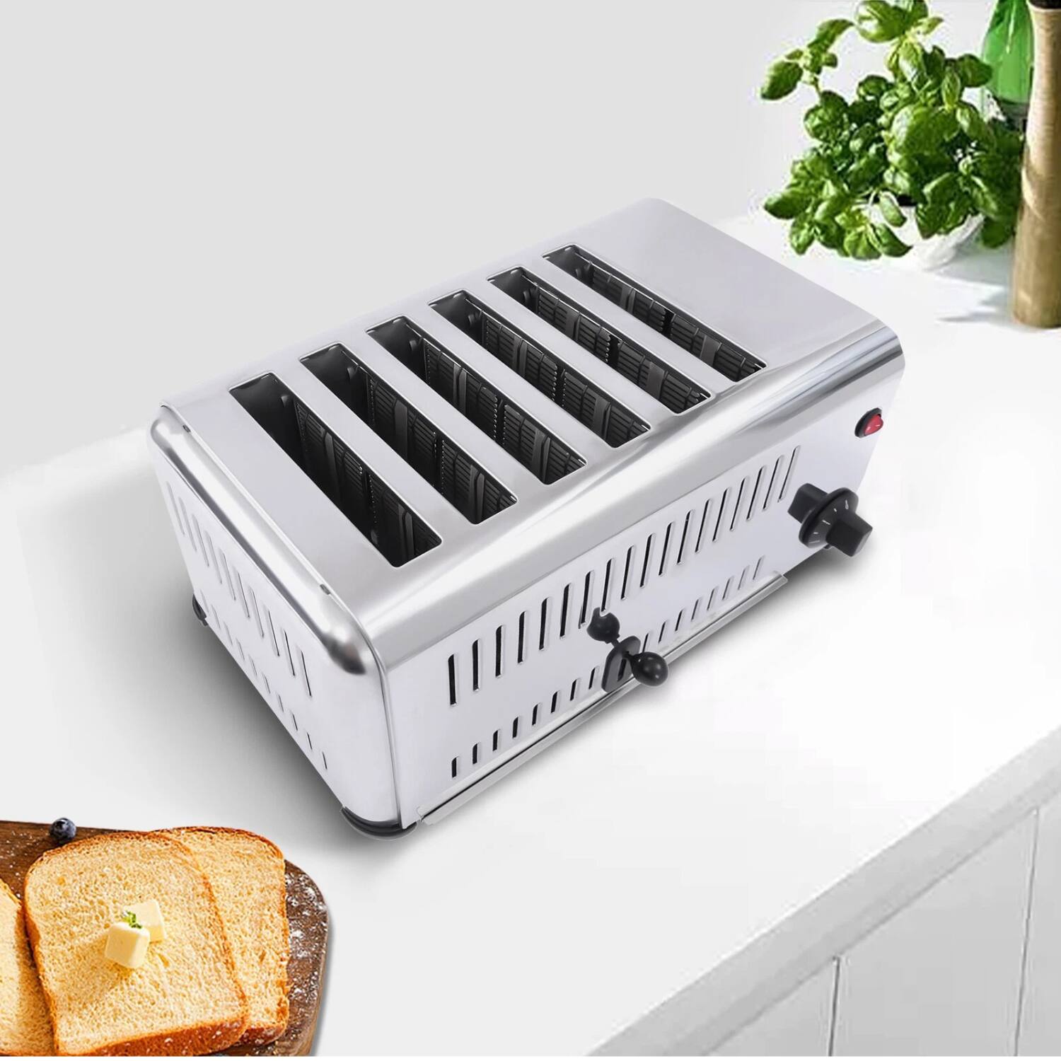 Left. Stock Preferred - 6-Slot Commercial Stainless Steel Toaster - Silver.