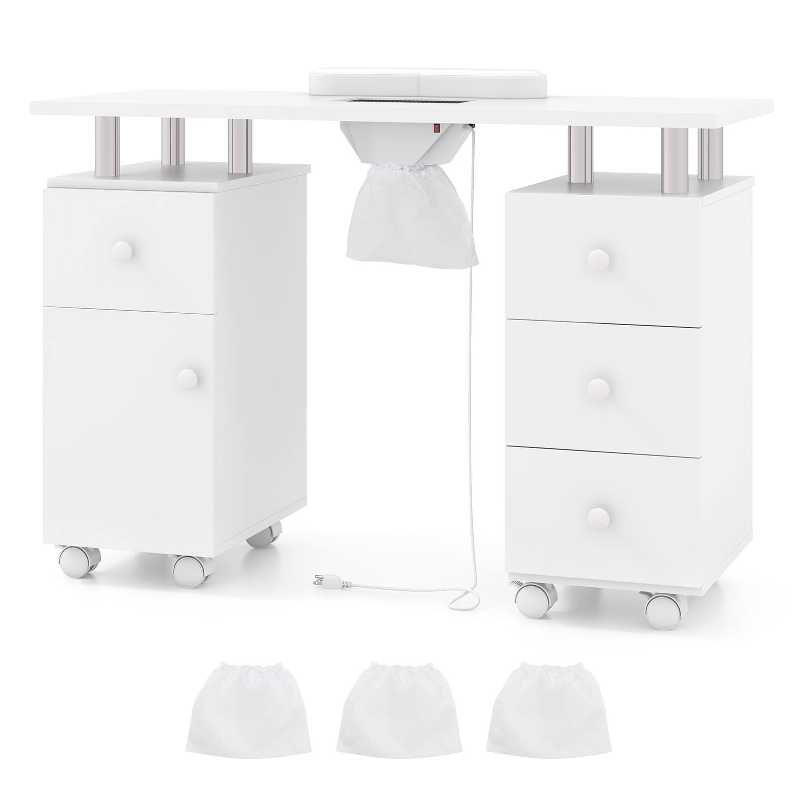 Alt View 9. Gymax - Gymax Manicure Table Nail Desk w/ Electric Dust Collector 3 Dust Bags Wrist Rest White - White.
