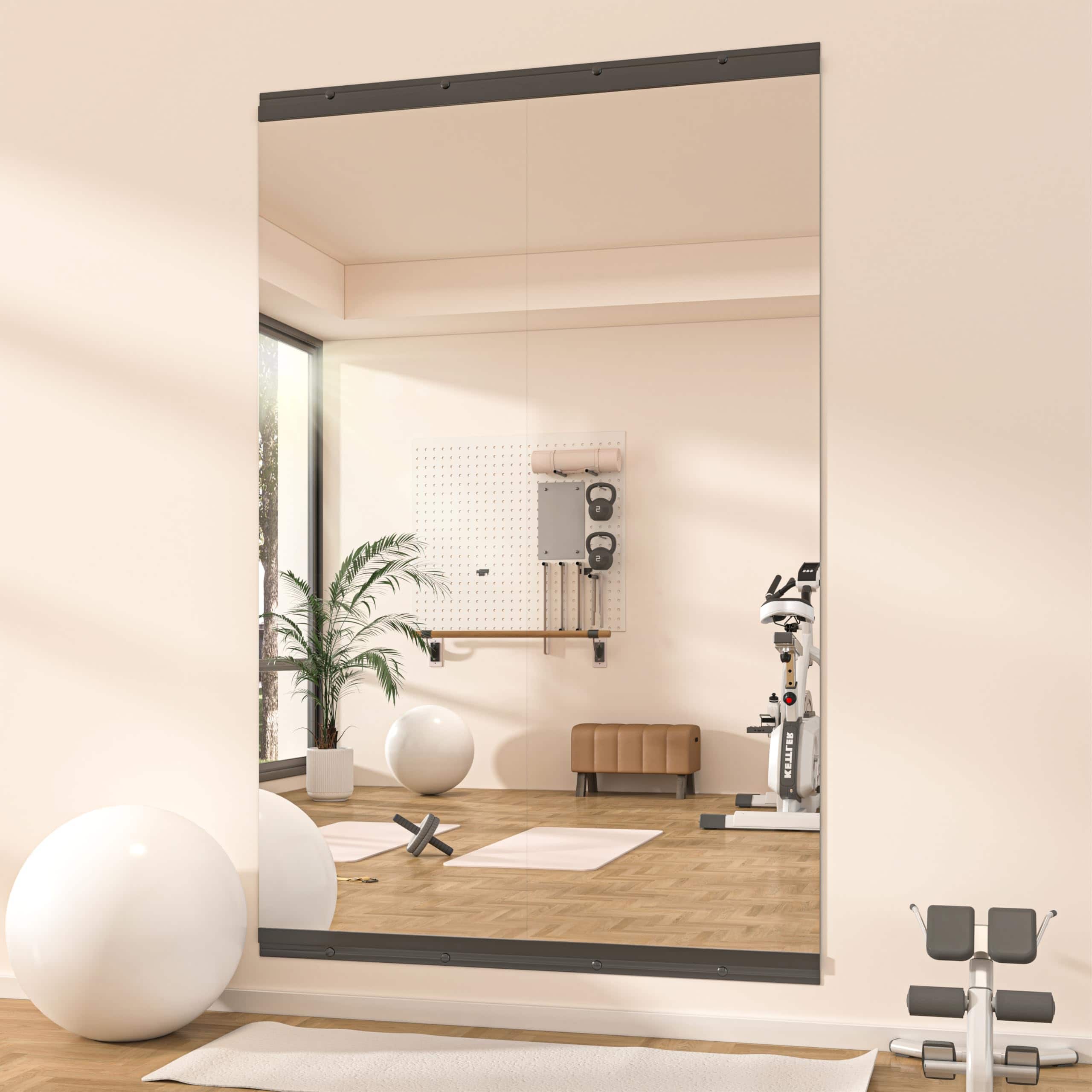 Cedar Assembly - Home Gym Mirror 55" X 17" W - Full Body For Yoga Wall-mounted Mirrors Fitness Garage Dance Studio 0 16in - Black-63"L x 28"W