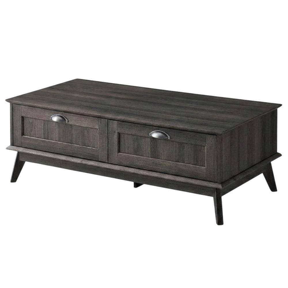 Caffoz - Newport Series Tall Center Coffee Table With Two Fully Extended Drawers - Smoky Oak