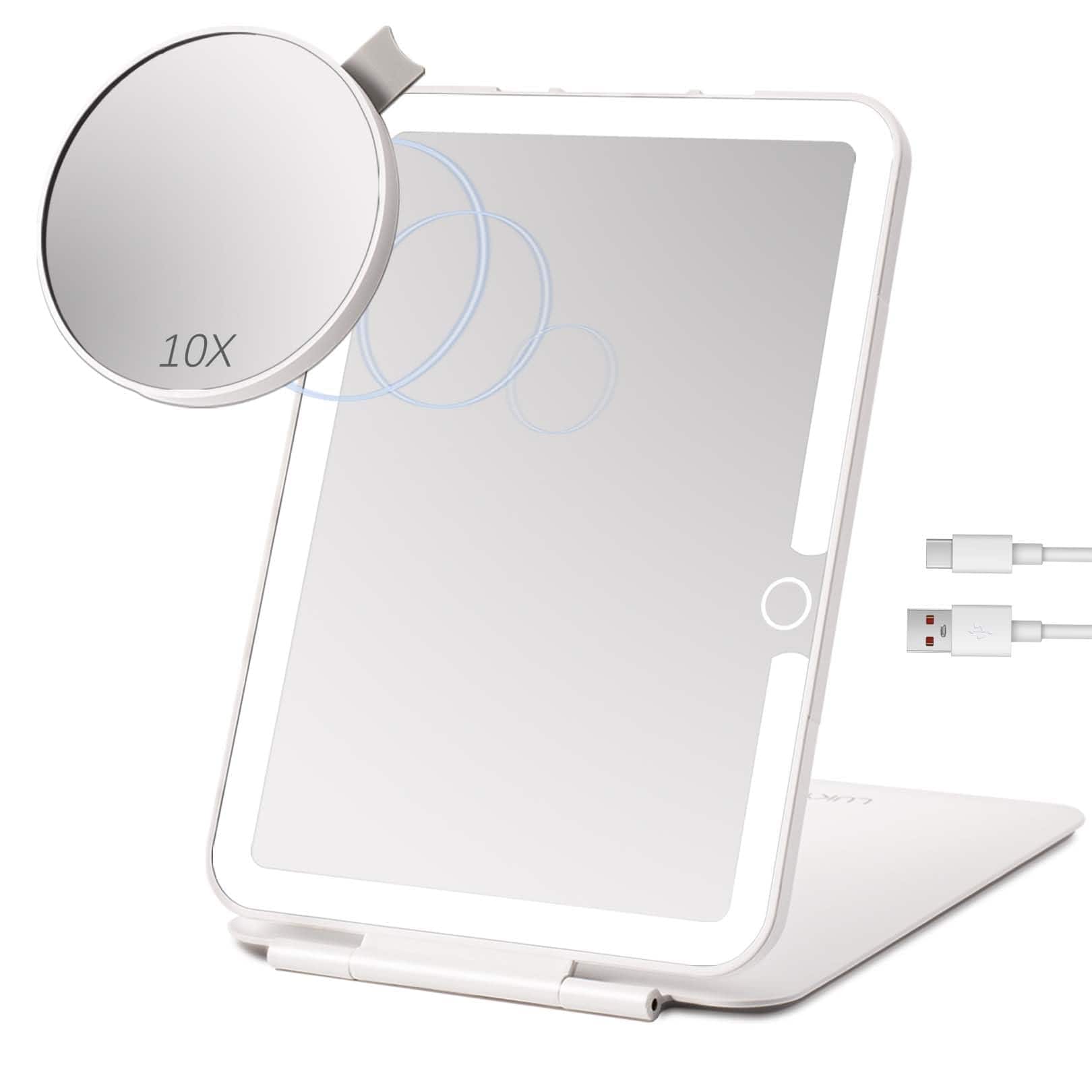 Pacoar Cade - Rechargeable Travel Makeup Mirror With Lights Lighted Regular Small Magnification Leds Color Folding Compact - White