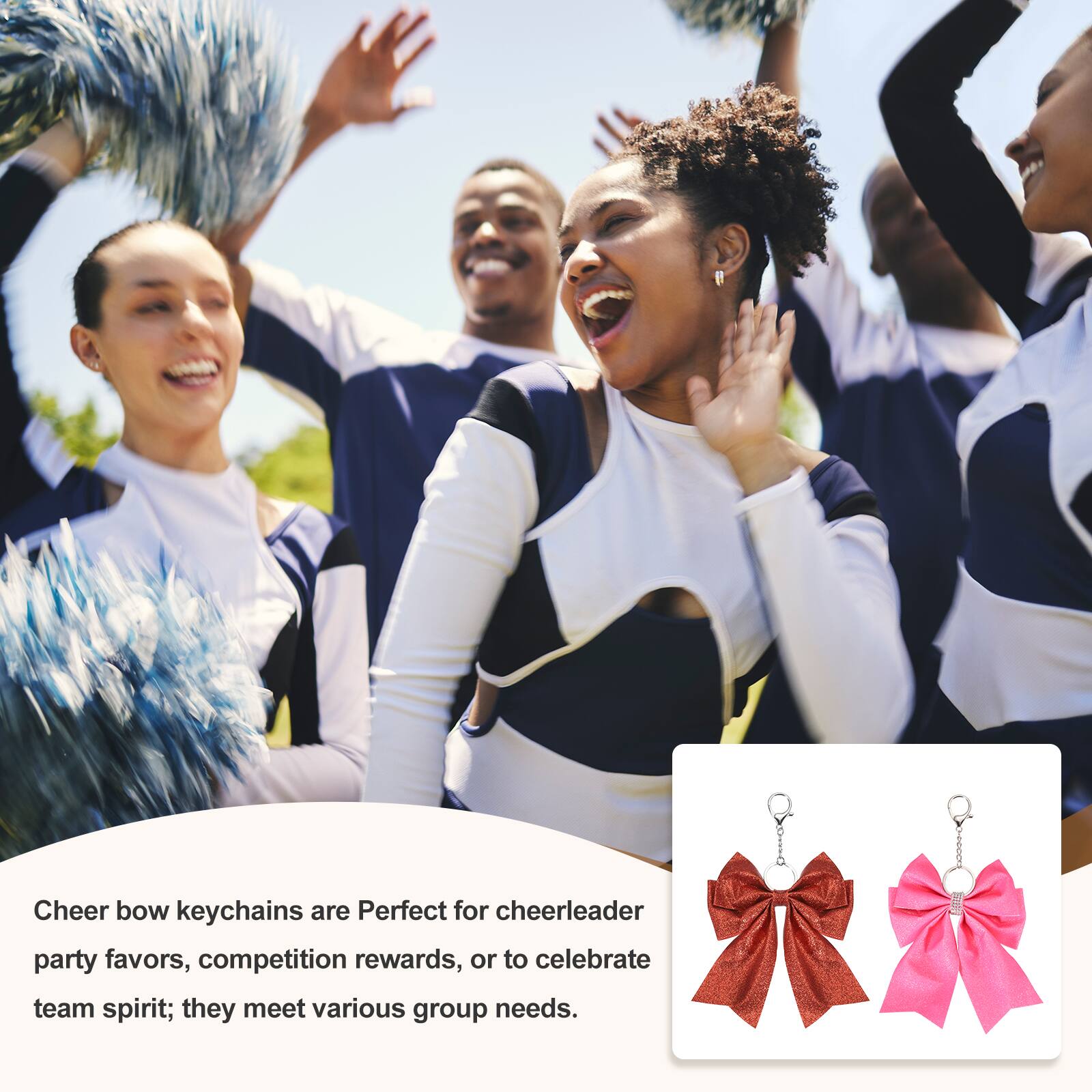 Cheer bow keychains are Perfect for cheerleader party favors, competition rewards, or to celebrate team spirit; they meet various group needs.