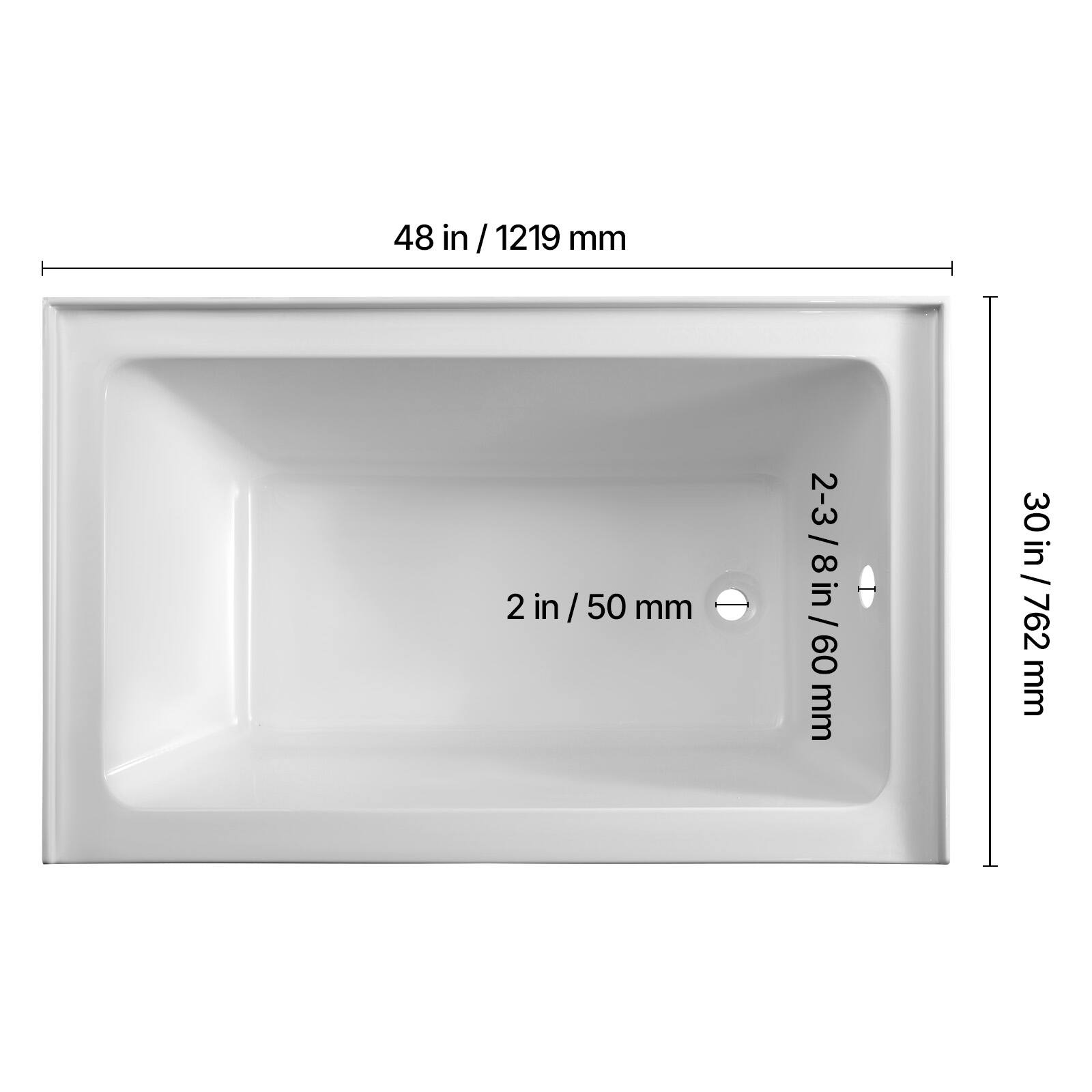 48 in / 1219 mm  
2 in / 50 mm  
2-3/8 in / 60 mm  
30 in / 762 mm