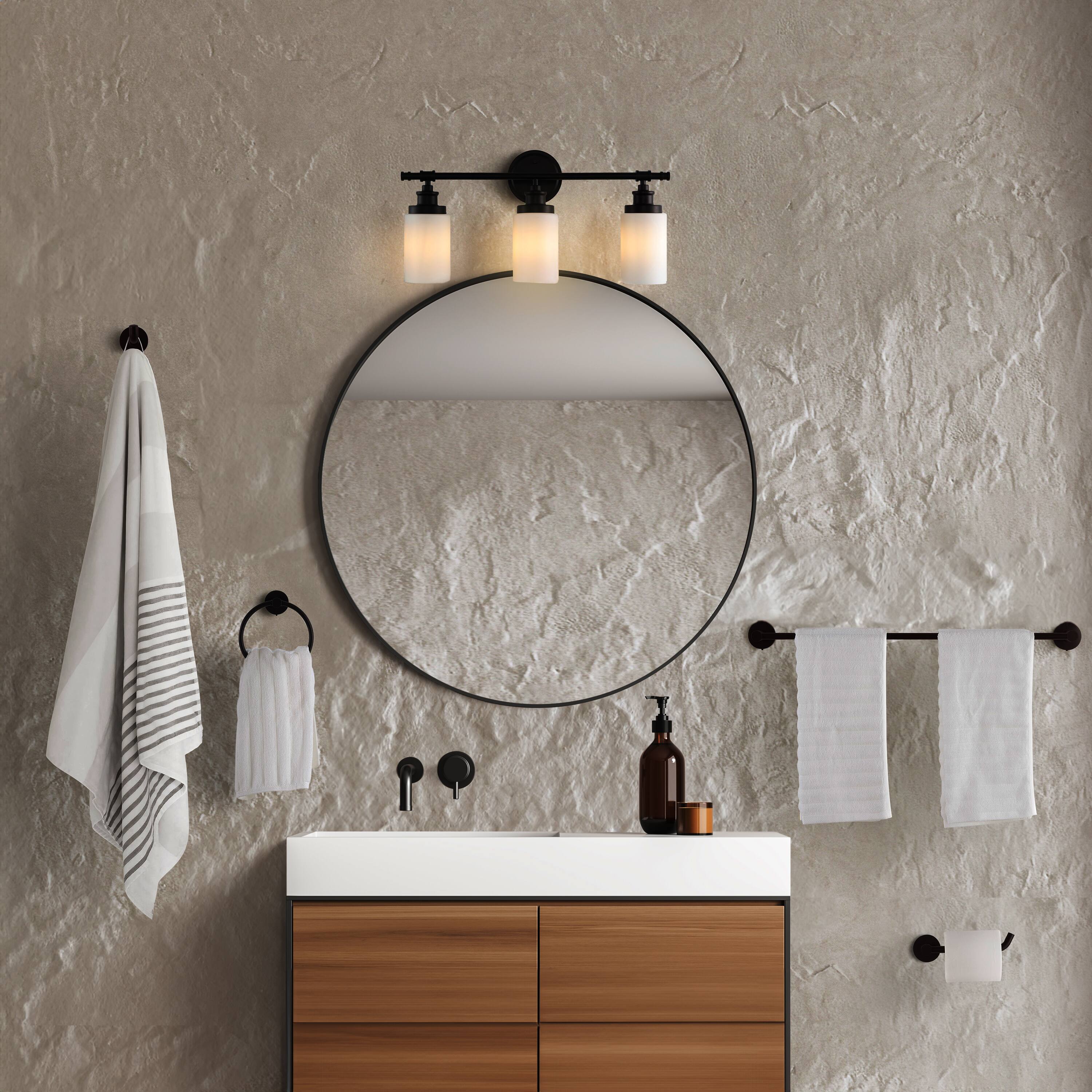 Alt View 6. Jonathan Y - Egan 23.25" 3-Light Vanity Light with Frosted Glass Shades and Bathroom Accessory Set, Oil Rubbed Bronze (5-Piece) - Oil Rubbed Bronze.