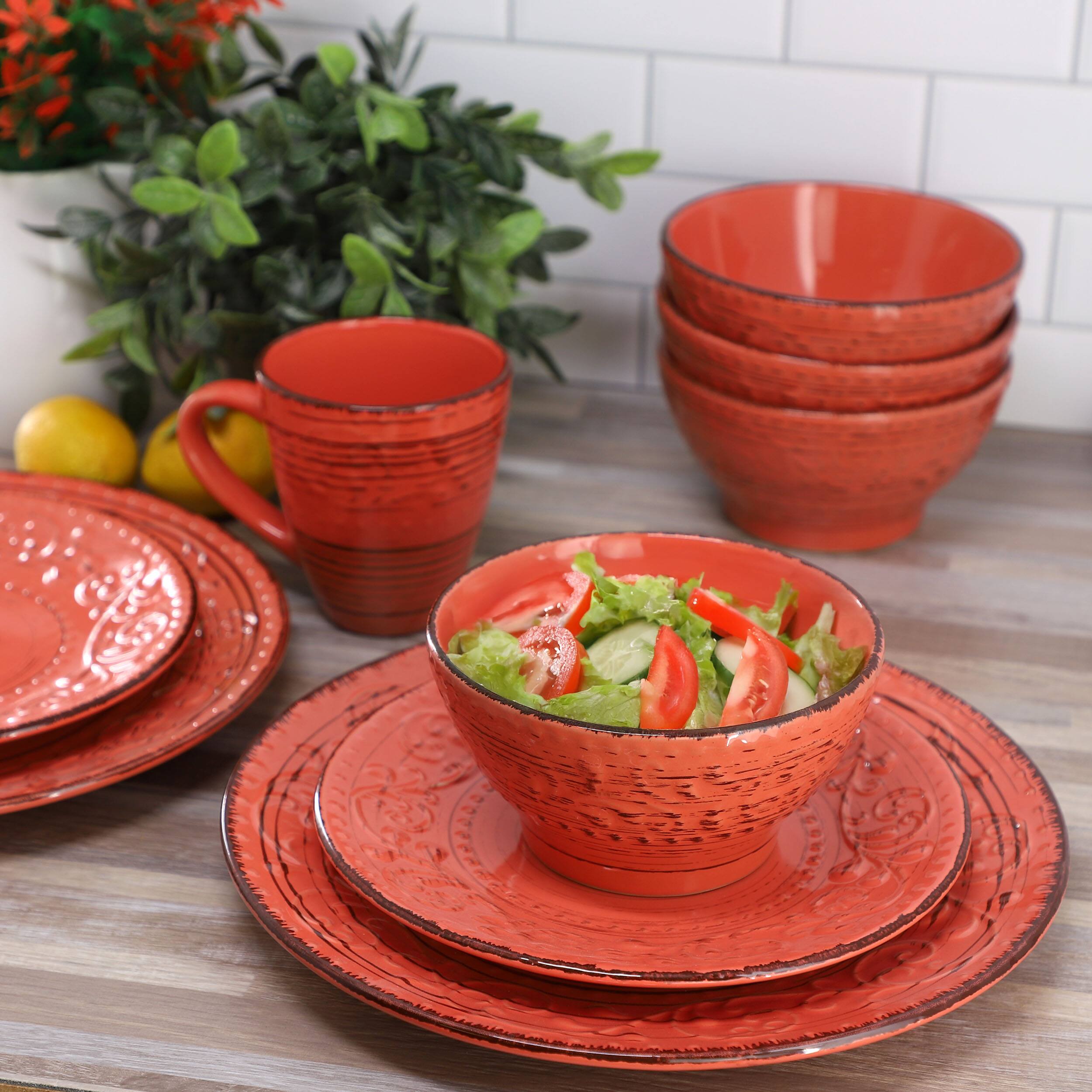 Alt View 8. Elama - Elama Malibu Jasper 16-Piece Stoneware Dinnerware Set in Orange - Orange.