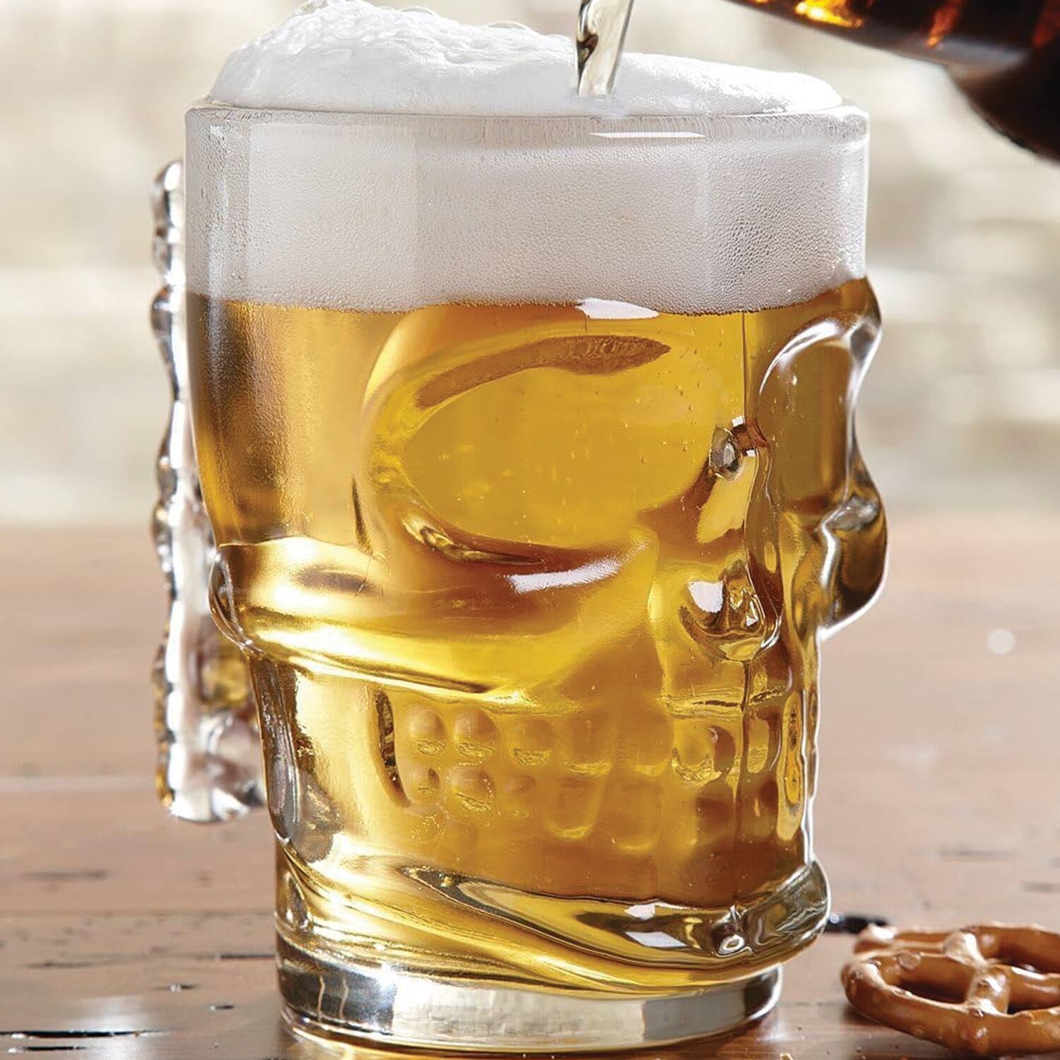 Left. Jay Import - Skull Set Of 2 Glass Mugs 17.62OZ. - Clear.