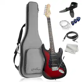 Ashthorpe - 39-in Full-Size Electric Guitar Beginner Kit with Gig Bag - Red-Black