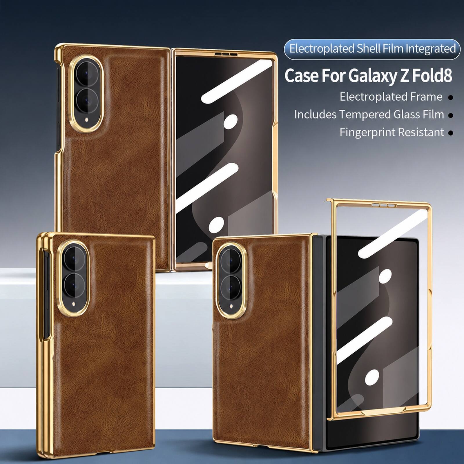 Electroplated Shell Film Integrated Case For Galaxy Z Fold8  
Electroplated Frame  
Includes Tempered Glass Film  
Fingerprint Resistant