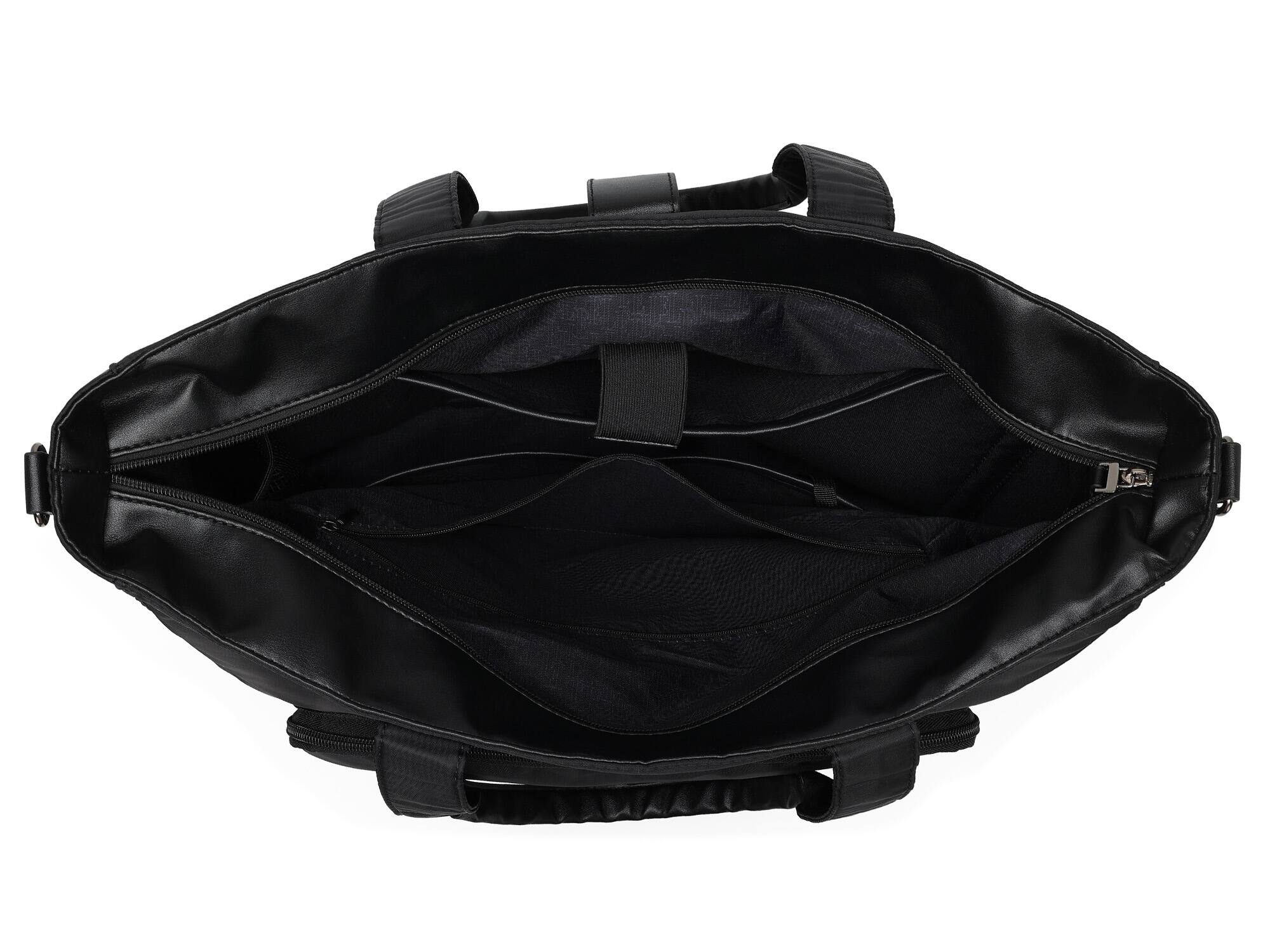 Back. Elle - ELLE Voyage 25L Twill and Vegan Leather Weekender Duffel Bag | Black - Black.