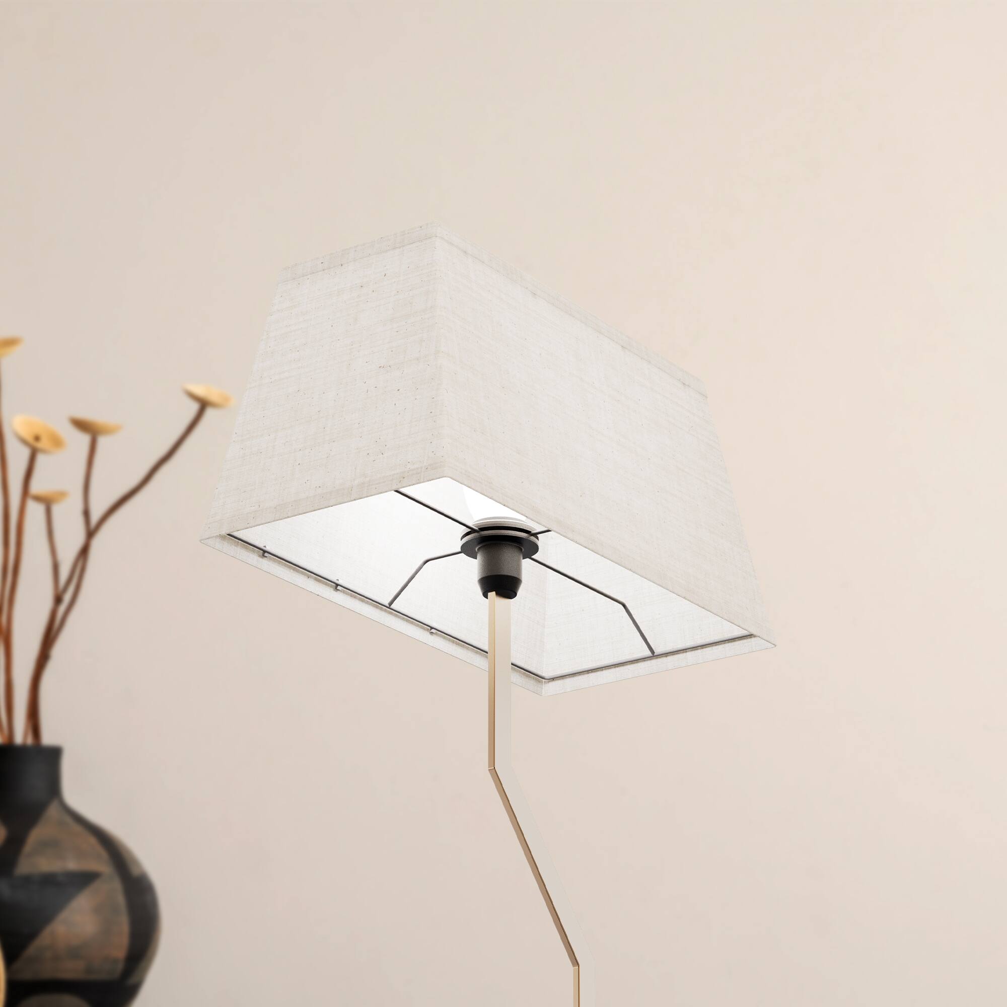 Angle. Infibrite - Angled Brass 25 Inch Table Lamp with Textured Shade, E26 Bulb Compatible - White.