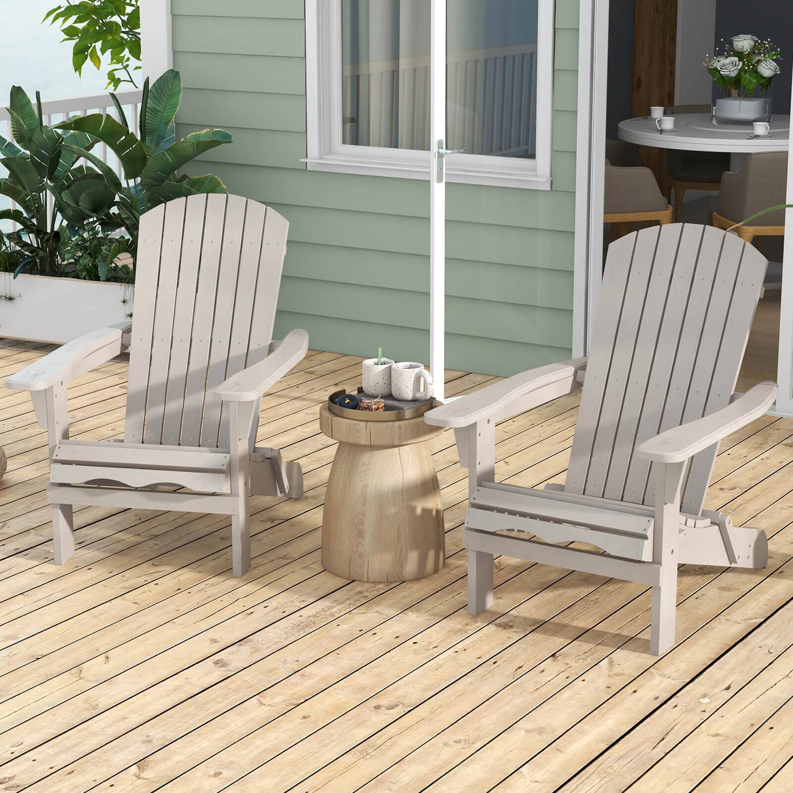 Alt View 3. Costway - Costway Folding Adirondack Chair Set of 1 with High Backrest & Wide Armrests Wooden - Gray.