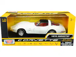 1979 Chevrolet Corvette C3 White with Black Top and Red Interior "History of Corvette" Series 1/24 Model Car by Motormax