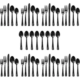 KITCHENTREND - 48 Pcs Cutlery Set For 8 Stainless Steel Knife Fork Spoon Tableware Flatware Set Kitchen Dinnerware Gift - Black