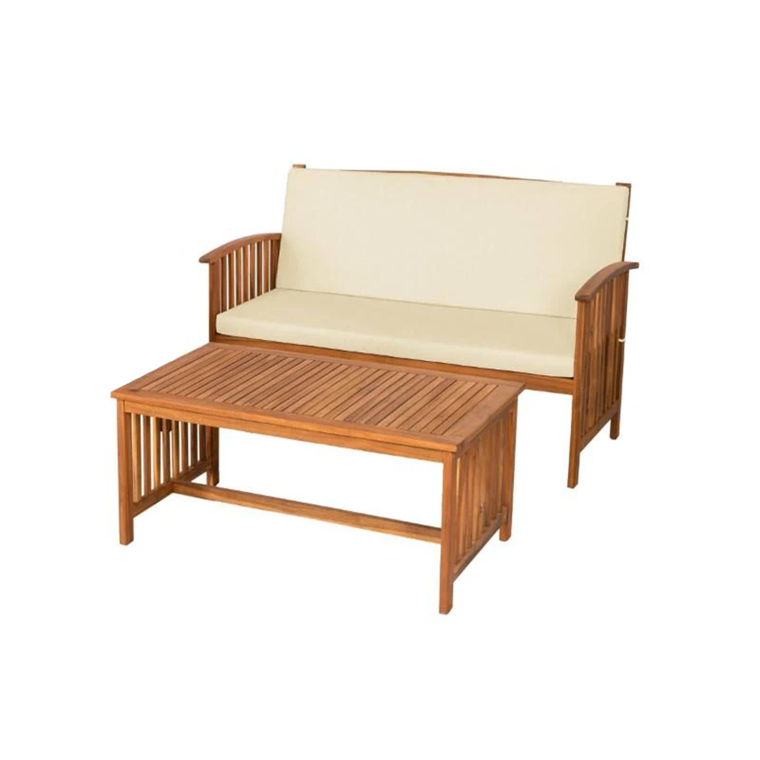 Alt View 1. Manhattan Lane - Kaila 2pc Outdoor Table and Loveseat Set, Beige Cushion - Beige, Natural Brown.