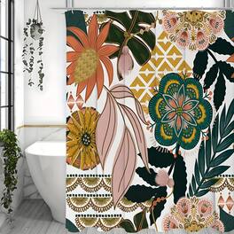 blue - Boho Floral Shower Curtain, Tropical Leaves Fabric Cloth Shower Curtains for Chic Elegant Bathroom Deco - multicolor180