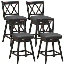 Costway - Set of 4 Barstools Swivel Counter Height Chairs w/Rubber Wood Legs - Black