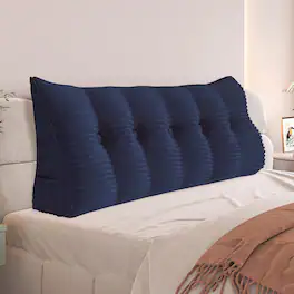 wowmax - Wedge Pillow Headboard for Queen - Navy Blue Large Reading Pillow with Pocket - Dark Blue